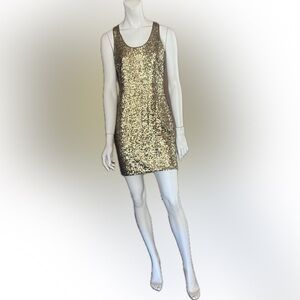 Alice + Olivia Olive and Gold Sequin Shift Tank Sleeveless Dress Size Worn Once